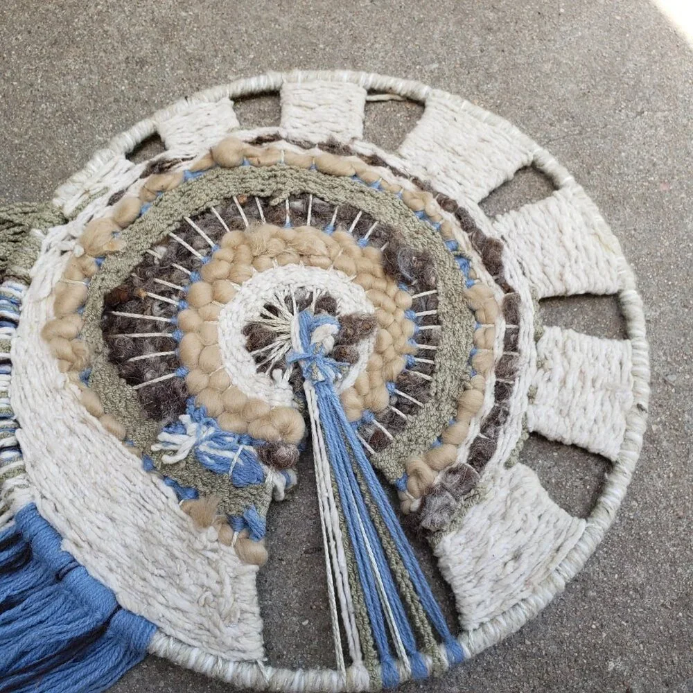 Vintage 1980s Woven‎ Wool Fiber Art Dream Catcher Wall Hanging